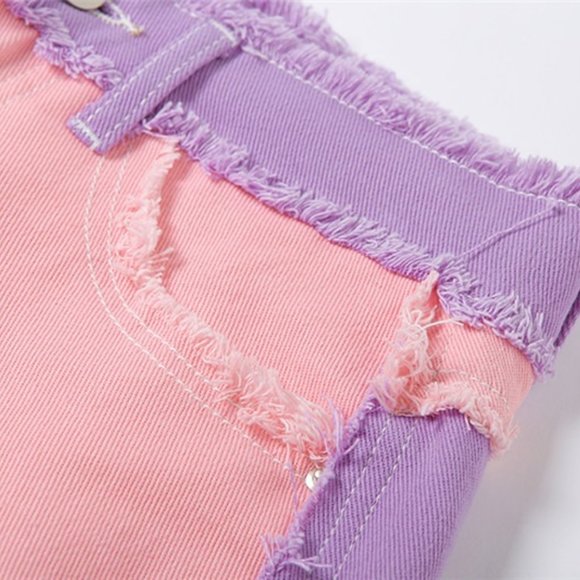 Patchwork Contrast High Waist Pants Denim Jeans - Picture 11 of 16